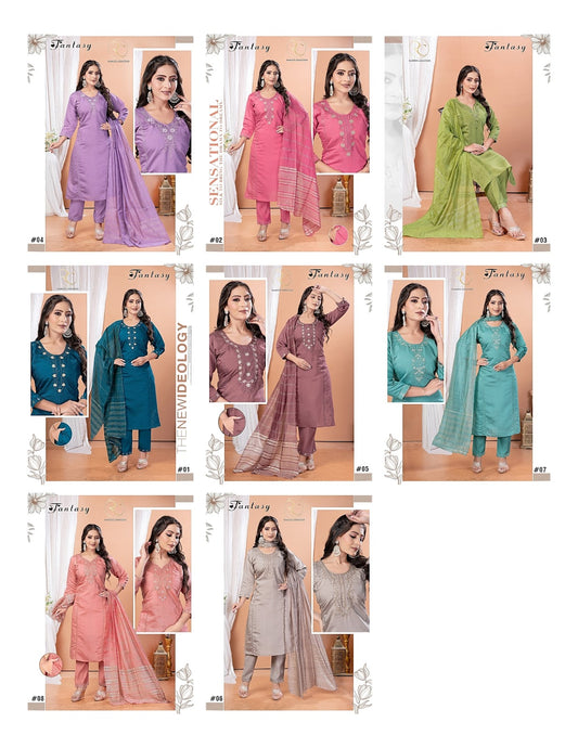 Fantasy Ramdev Creation Roman Silk Readymade Pant Style Suits Exporter Gujarat