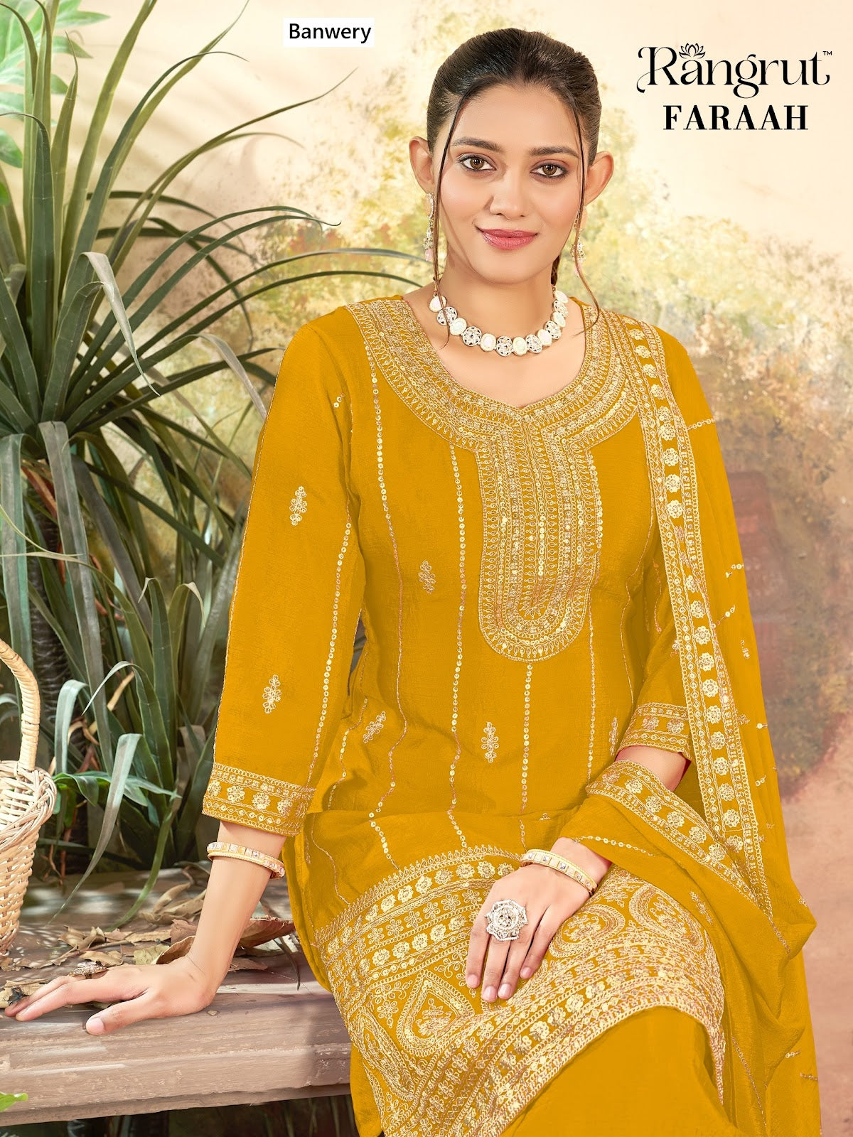 Faraah Rangrut Banwery Chinnon Readymade Plazzo Style Suits Wholesaler Ahmedabad