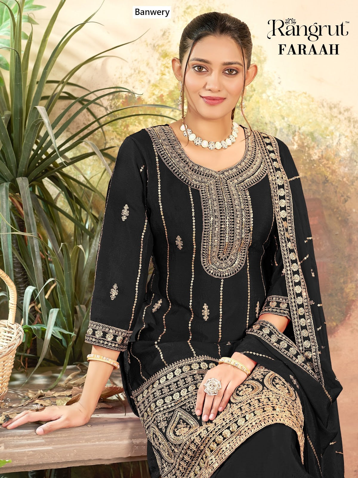 Faraah Rangrut Banwery Chinnon Readymade Plazzo Style Suits Wholesaler Ahmedabad