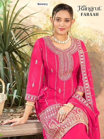 Faraah Rangrut Banwery Chinnon Readymade Plazzo Style Suits Wholesaler Ahmedabad