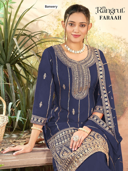 Faraah Rangrut Banwery Chinnon Readymade Plazzo Style Suits Wholesaler Ahmedabad