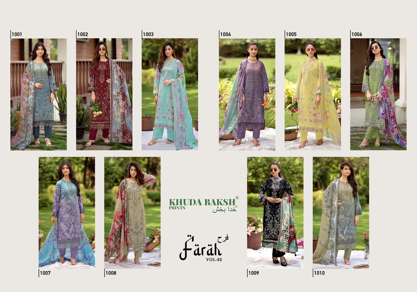 Farah Vol 2 Khuda Baksh Prints Lawn Cotton Karachi Salwar Suits Manufacturer Gujarat