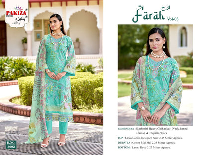 Farah Vol 3 Pakiza Prints Lawn Cotton Karachi Salwar Suits Wholesaler India