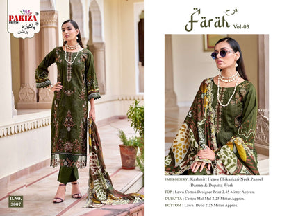 Farah Vol 3 Pakiza Prints Lawn Cotton Karachi Salwar Suits Wholesaler India