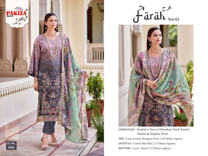Farah Vol 3 Pakiza Prints Lawn Cotton Karachi Salwar Suits Wholesaler India