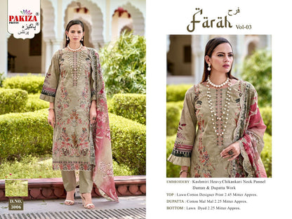 Farah Vol 3 Pakiza Prints Lawn Cotton Karachi Salwar Suits Wholesaler India