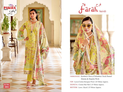 Farah Vol 3 Pakiza Prints Lawn Cotton Karachi Salwar Suits Wholesaler India