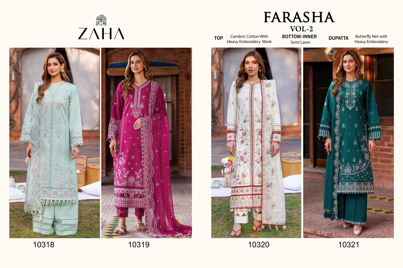 Farasha Vol 2 Zaha Cambric Cotton Pakistani Salwar Suits Manufacturer India