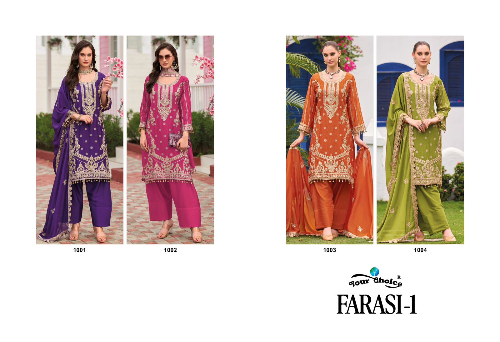 Farasi 1 Your Choice Chinon Pakistani Readymade Suits Wholesaler