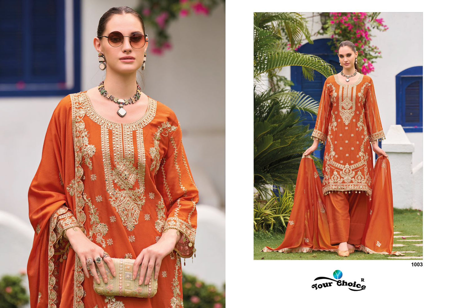 Farasi 1 Your Choice Chinon Pakistani Readymade Suits Wholesaler