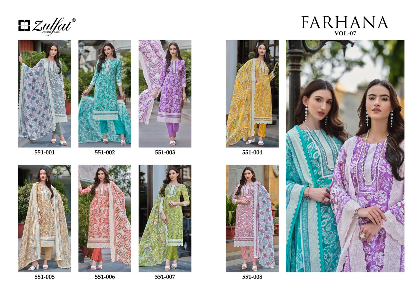 Farhana Vol 7 Zulfat Designer Pure Cotton Pant Style Suits Supplier India