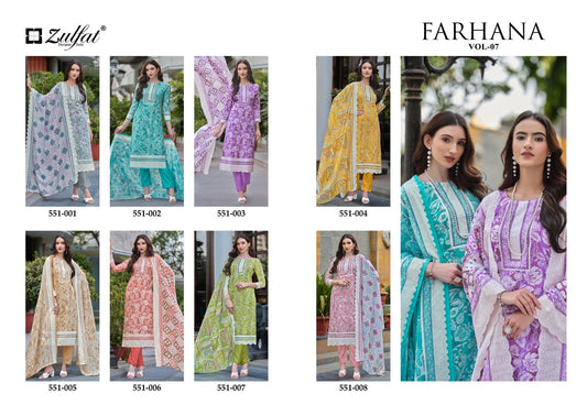 Farhana Vol 7 Zulfat Designer Pure Cotton Pant Style Suits Supplier India