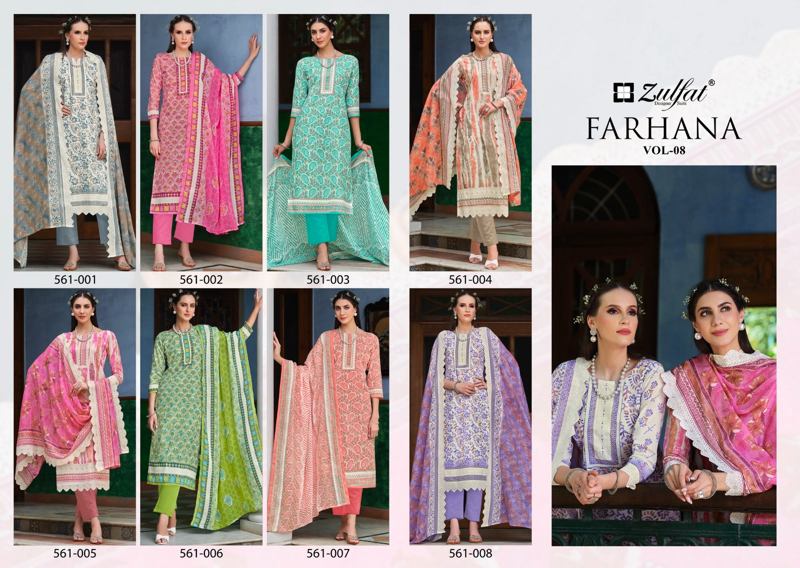 Farhana Vol 8 Zulfat Designer Cotton Karachi Salwar Suits Wholesale Price