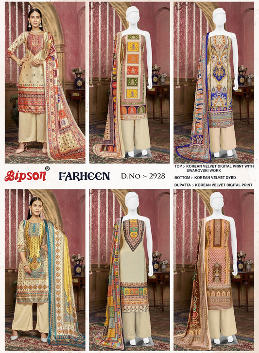 Farheen 2928 Bipson Prints Velvet Suits Supplier India