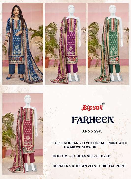 Farheen 2943 Bipson Prints Velvet Suits Wholesale Price