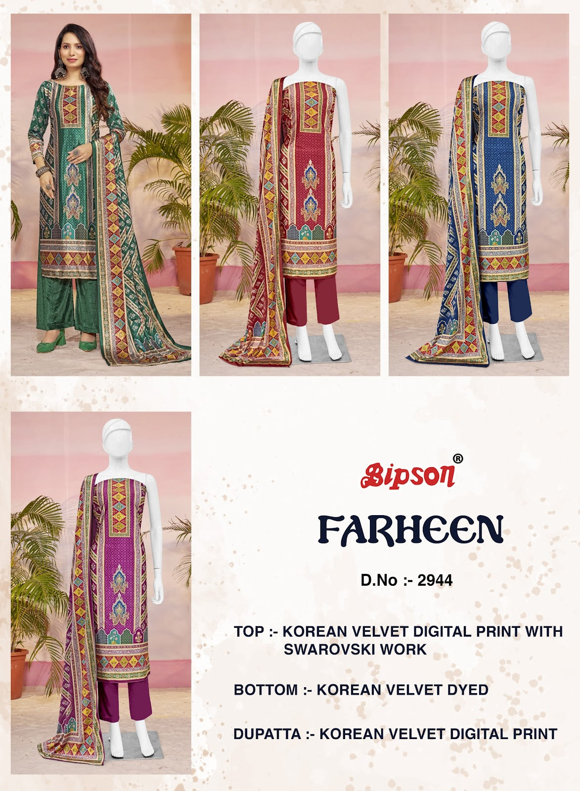 Farheen 2944 Bipson Prints Velvet Suits Manufacturer India