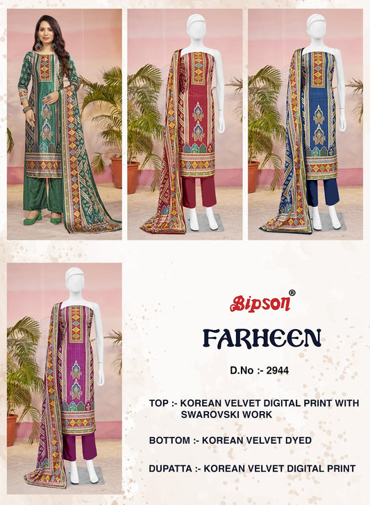 Farheen 2944 Bipson Prints Velvet Suits Manufacturer India