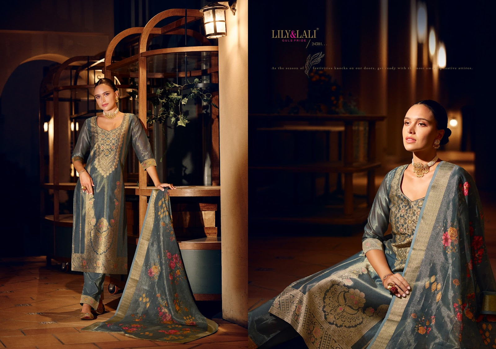 Faridan 2 Lily Lali Jacquard Silk Readymade Pant Style Suits Manufacturer