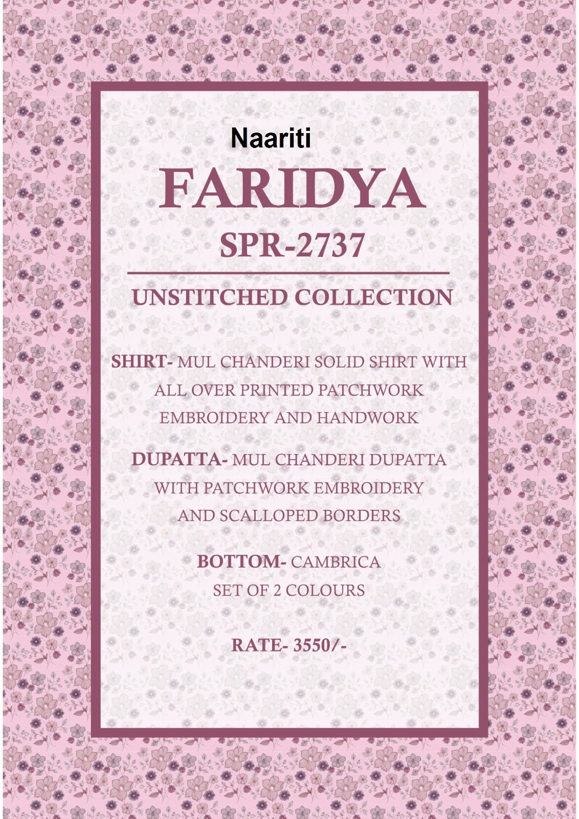 Faridya Naariti Mul Chanderi Pant Style Suits Wholesaler