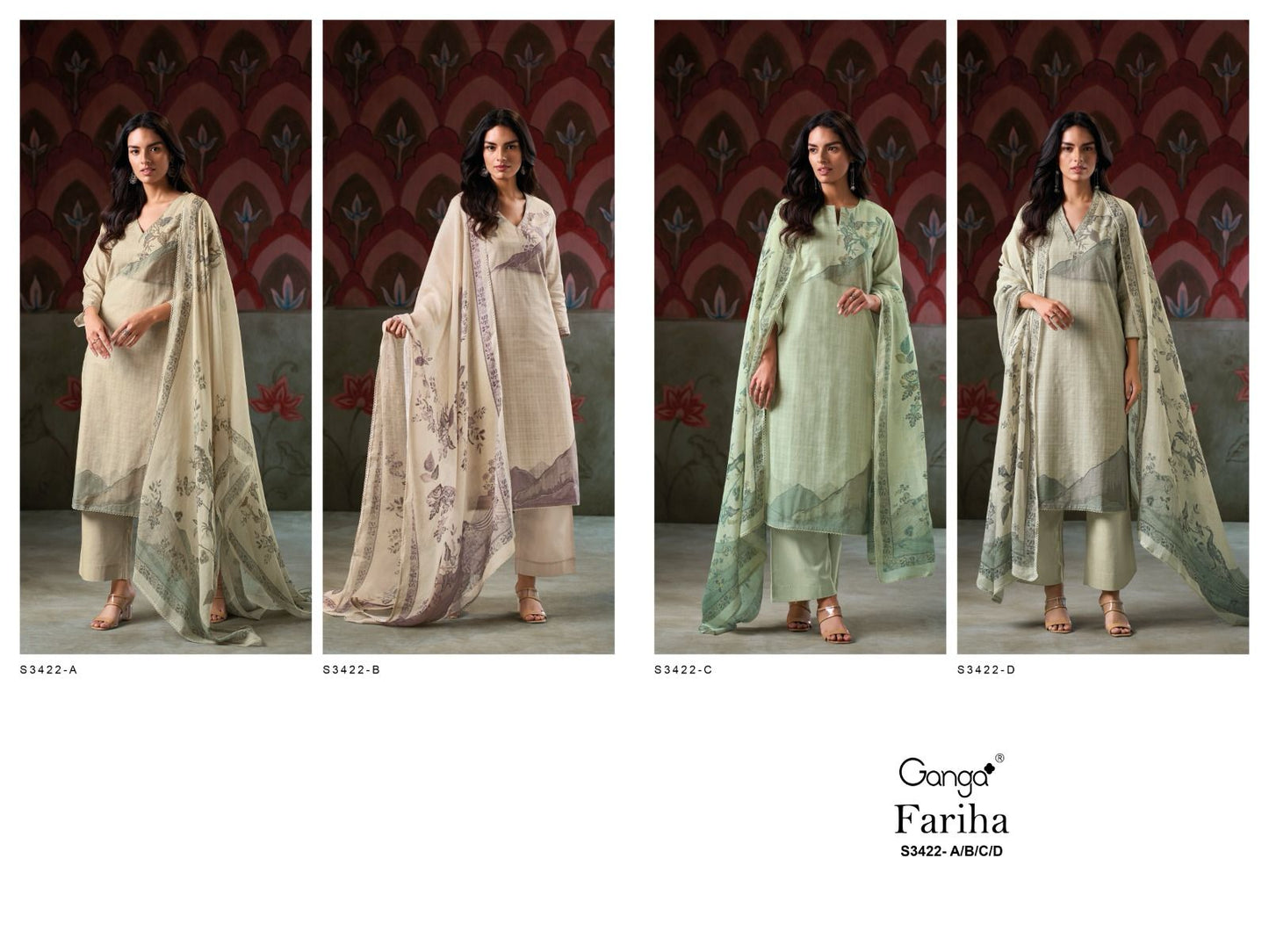Fariha 3422 Ganga Premium Cotton Plazzo Style Suits Supplier Ahmedabad
