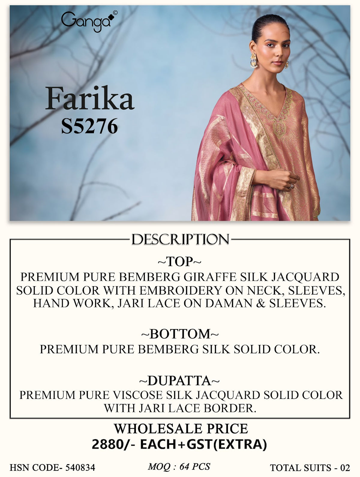 Farika S5276 Ganga Bemberg Silk Pant Style Suits Manufacturer Gujarat
