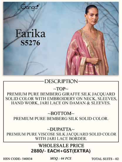 Farika S5276 Ganga Bemberg Silk Pant Style Suits Manufacturer Gujarat