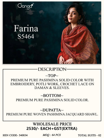 Farina S5464 Ganga Pashmina Suits Exporter India