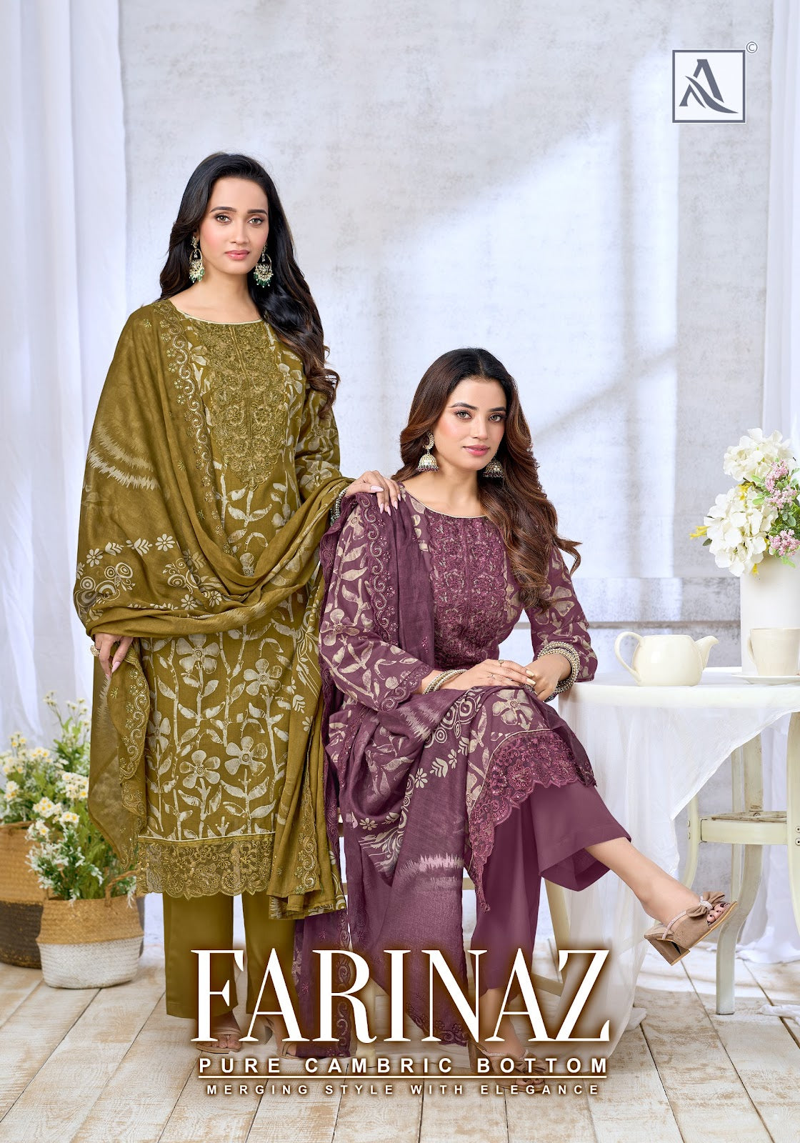 Farinaz Alok Cambric Cotton Karachi Salwar Suits Wholesaler