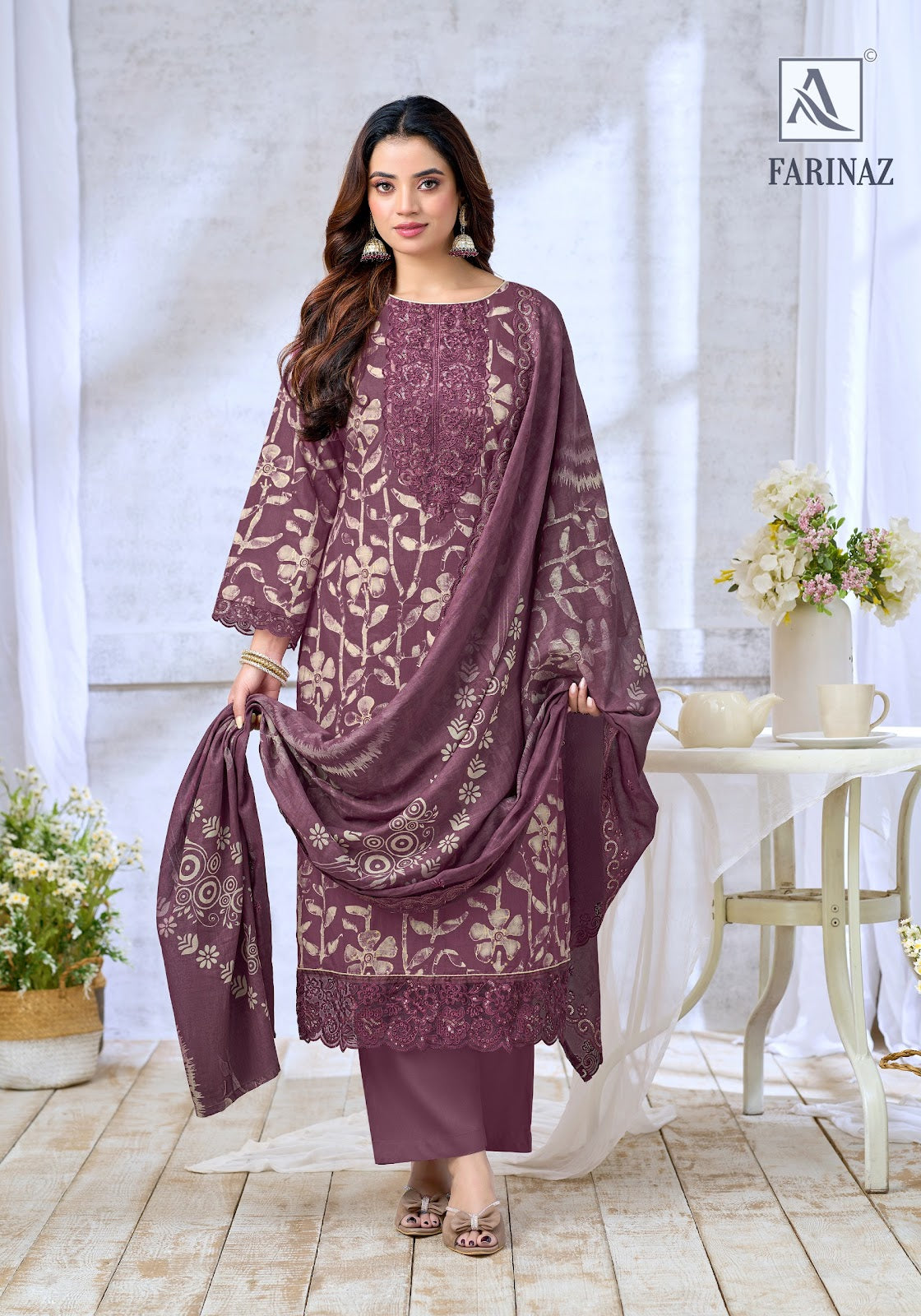Farinaz Alok Cambric Cotton Karachi Salwar Suits Wholesaler