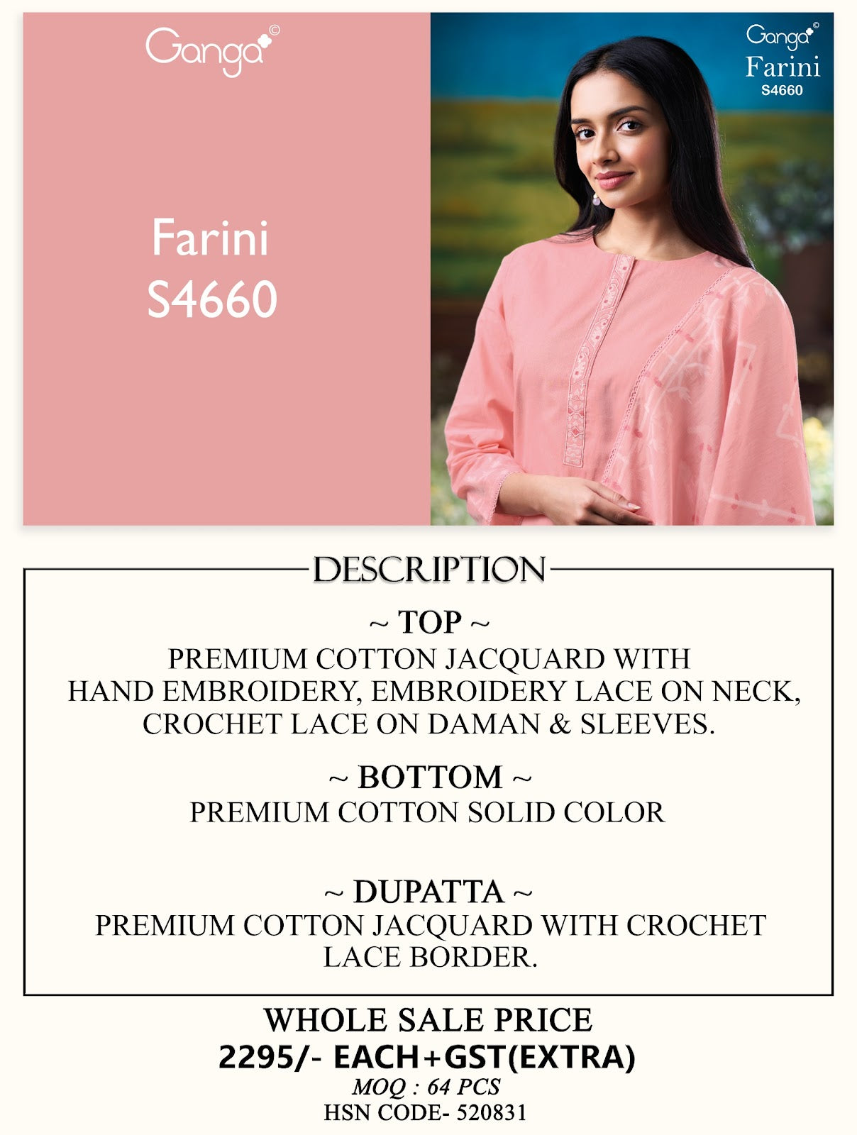 Farini 4660 Ganga Cotton Jacquard Plazzo Style Suits Wholesaler