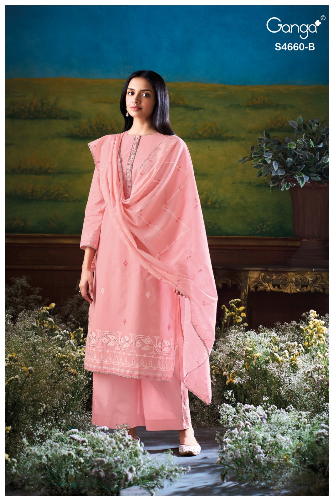 Farini 4660 Ganga Cotton Jacquard Plazzo Style Suits Wholesaler