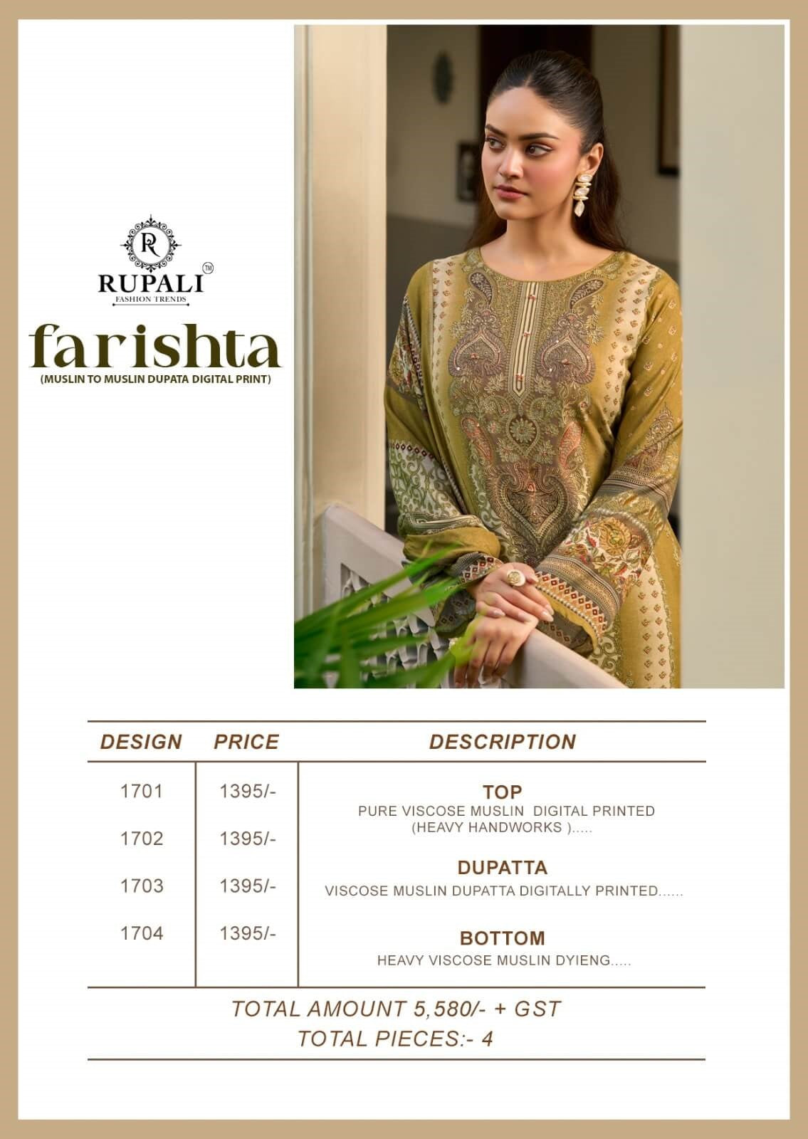 Farishta Rupali Viscose Muslin Pant Style Suits Exporter Gujarat