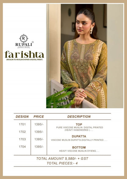 Farishta Rupali Viscose Muslin Pant Style Suits Exporter Gujarat