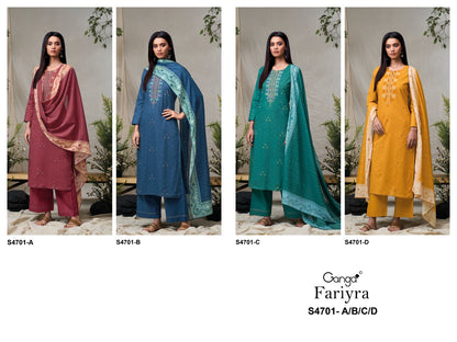 Fariyra 4701 Ganga Cotton Jacquard Pant Style Suits Manufacturer Ahmedabad