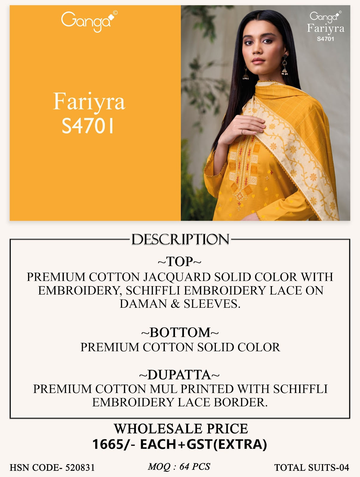 Fariyra 4701 Ganga Cotton Jacquard Pant Style Suits Manufacturer Ahmedabad
