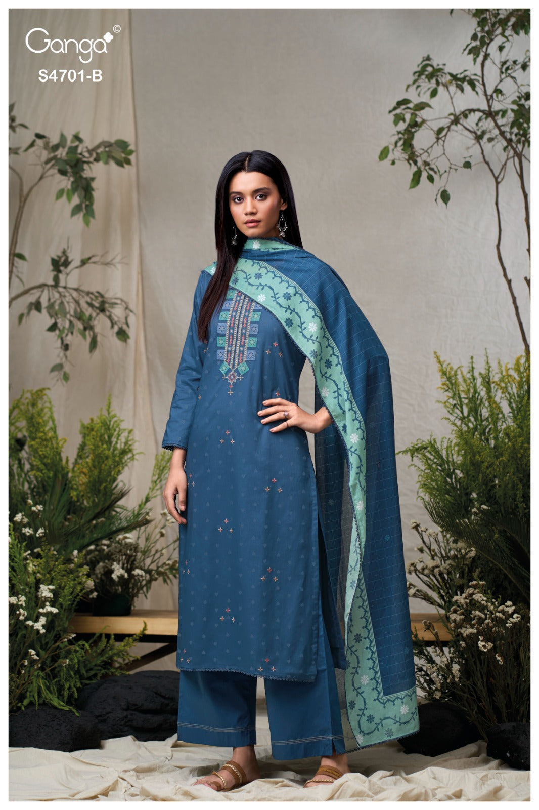 Fariyra 4701 Ganga Cotton Jacquard Pant Style Suits Manufacturer Ahmedabad