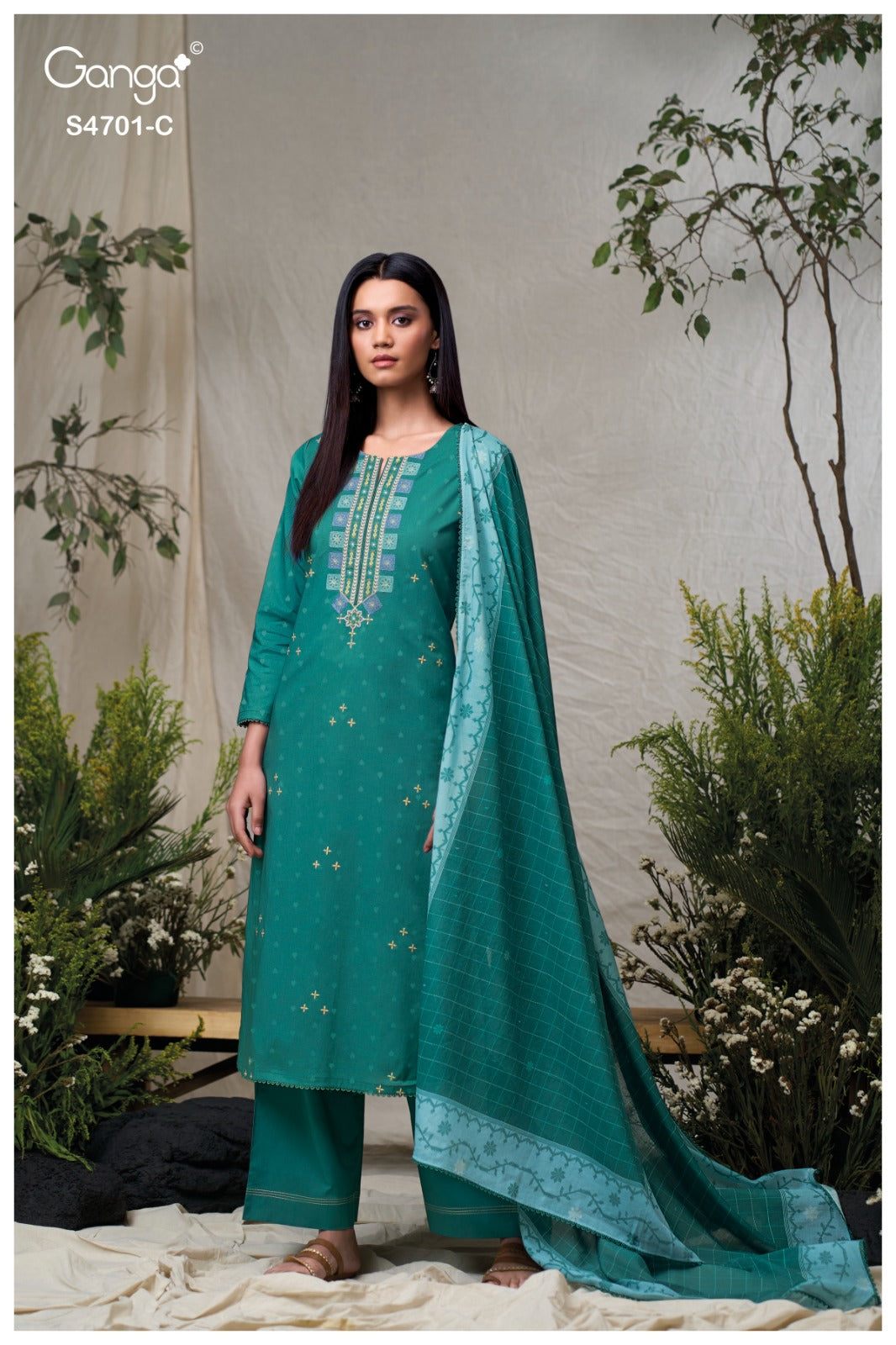 Fariyra 4701 Ganga Cotton Jacquard Pant Style Suits Manufacturer Ahmedabad