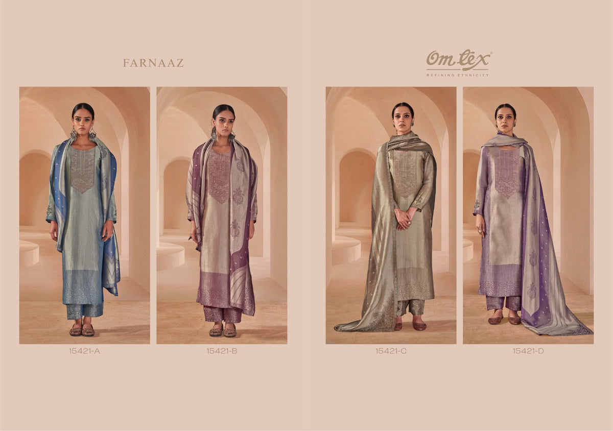Farnaaz Omtex Jacquard Pant Style Suits Exporter India