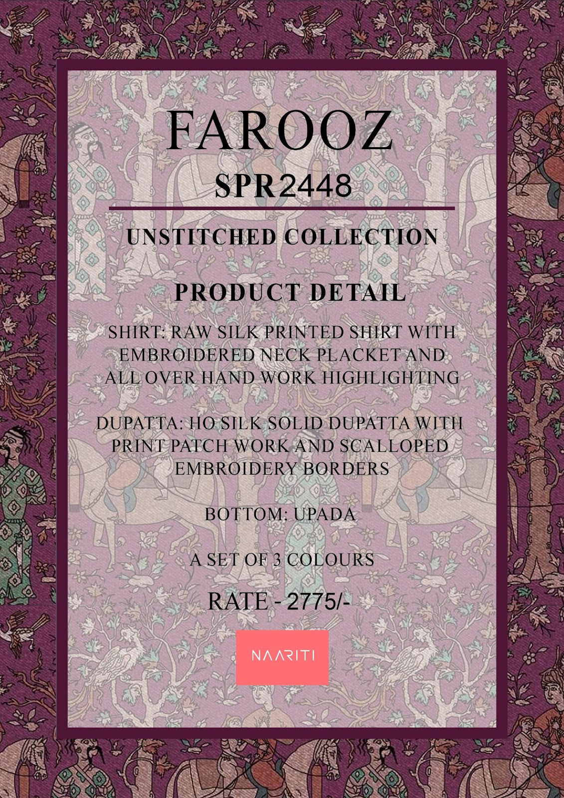 Farooz Naariti Raw Silk Pant Style Suits Supplier Ahmedabad
