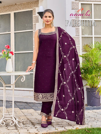 Farshita Aanchi Vichitra Silk Readymade Pant Style Suits Exporter Ahmedabad
