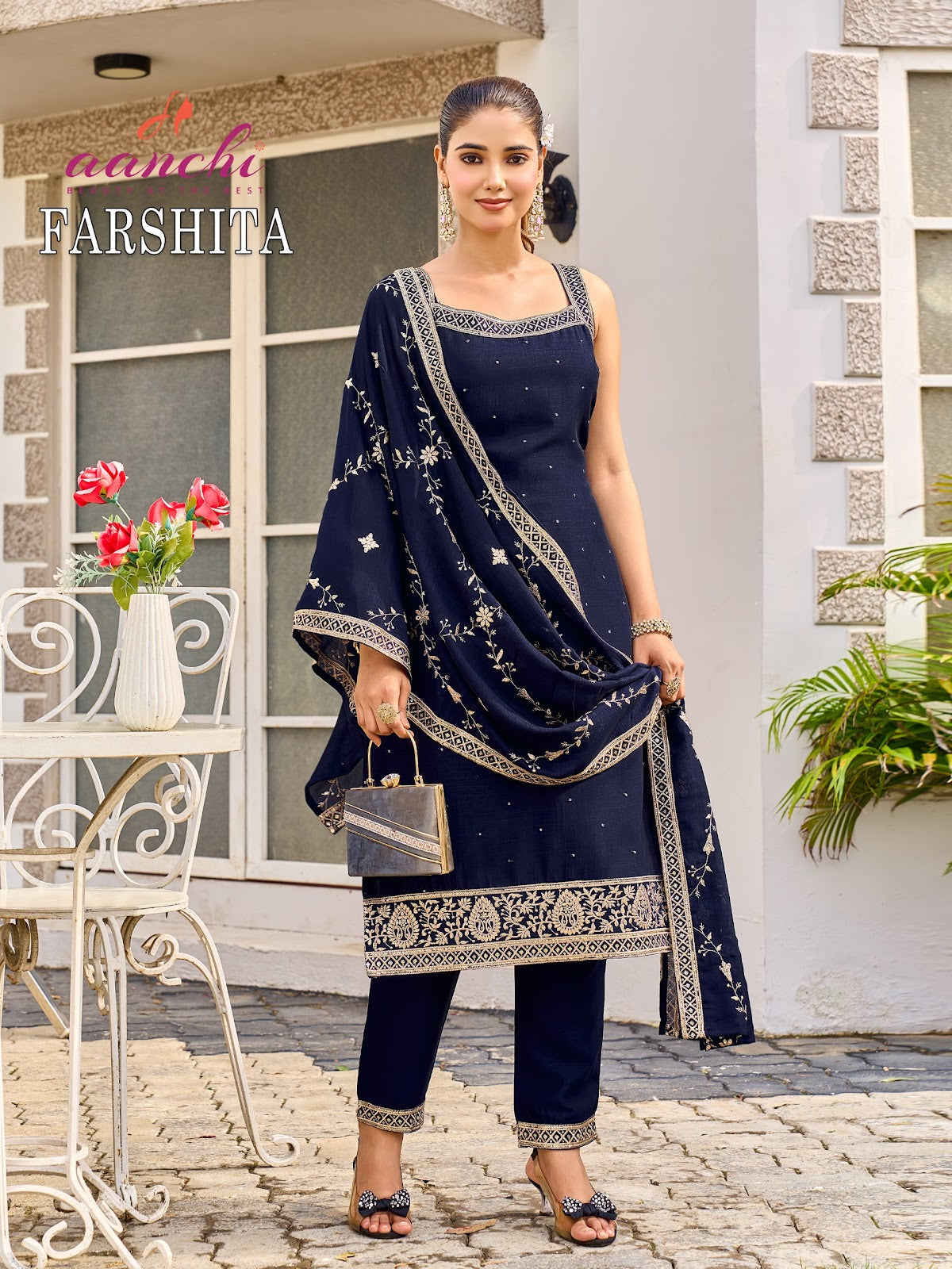 Farshita Aanchi Vichitra Silk Readymade Pant Style Suits Exporter Ahmedabad