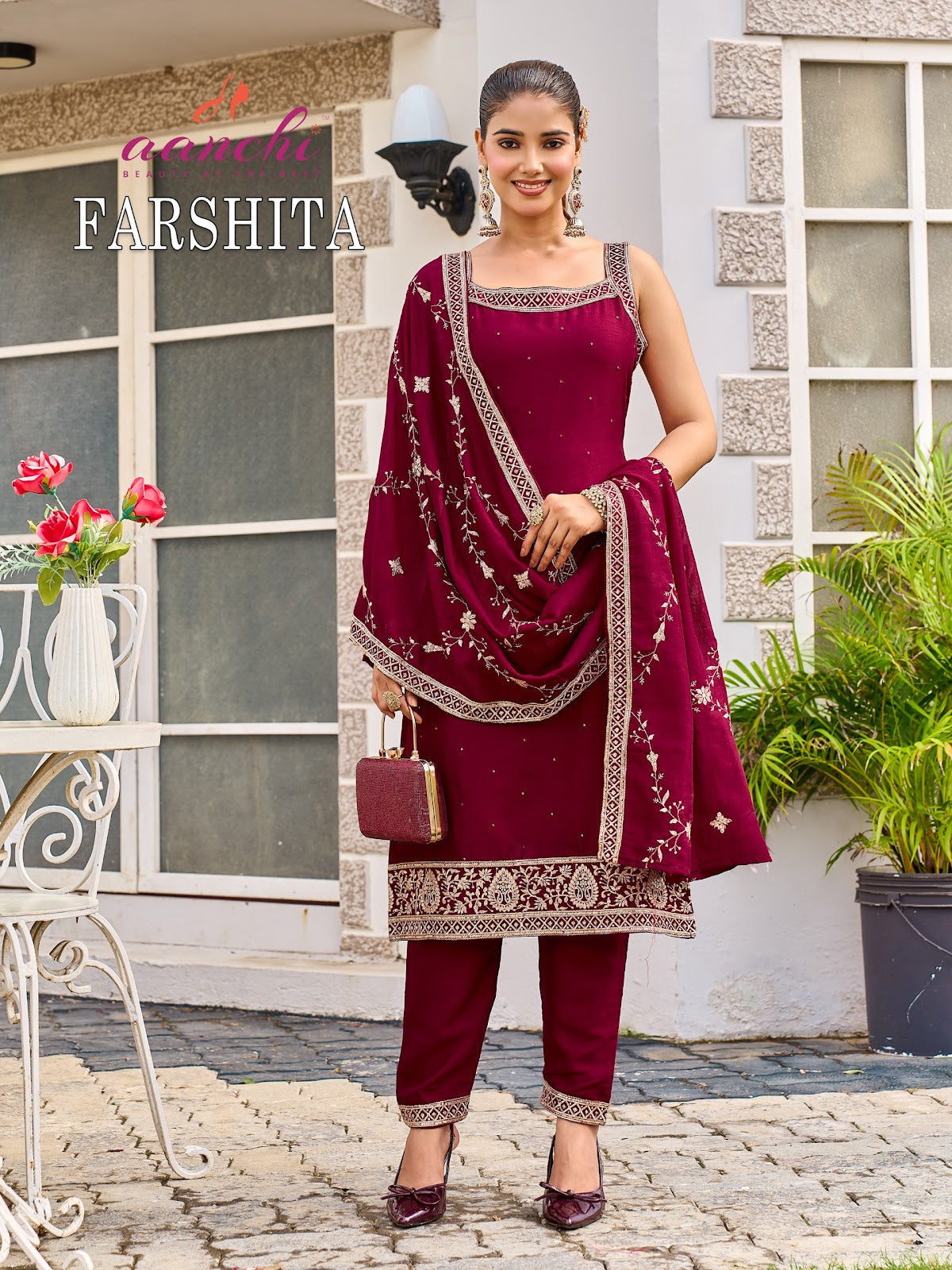 Farshita Aanchi Vichitra Silk Readymade Pant Style Suits Exporter Ahmedabad