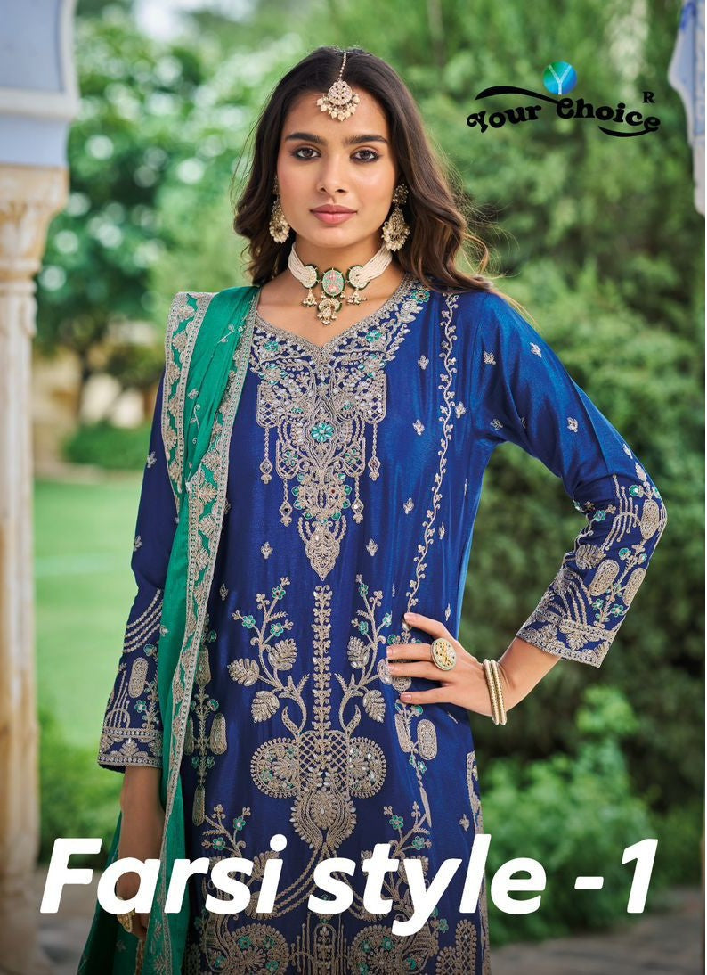 Farsi Style 1 Your Choice Heavy Chinnon Pakistani Readymade Suits Exporter Gujarat