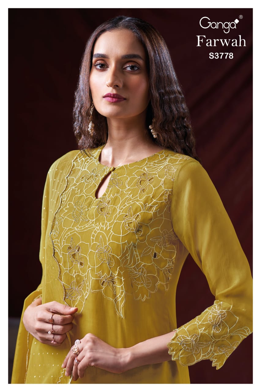 Farwah 3778 Ganga Pure Organza Plazzo Style Suits Wholesale Price