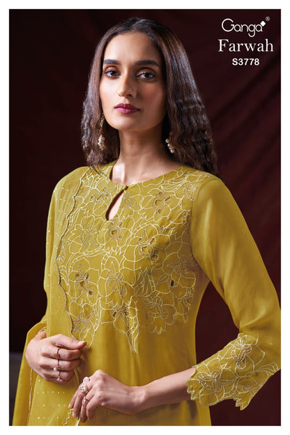 Farwah 3778 Ganga Pure Organza Plazzo Style Suits Wholesale Price