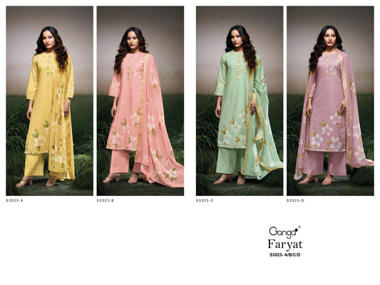 Faryat 3523 Ganga Premium Cotton Plazzo Style Suits Wholesaler India