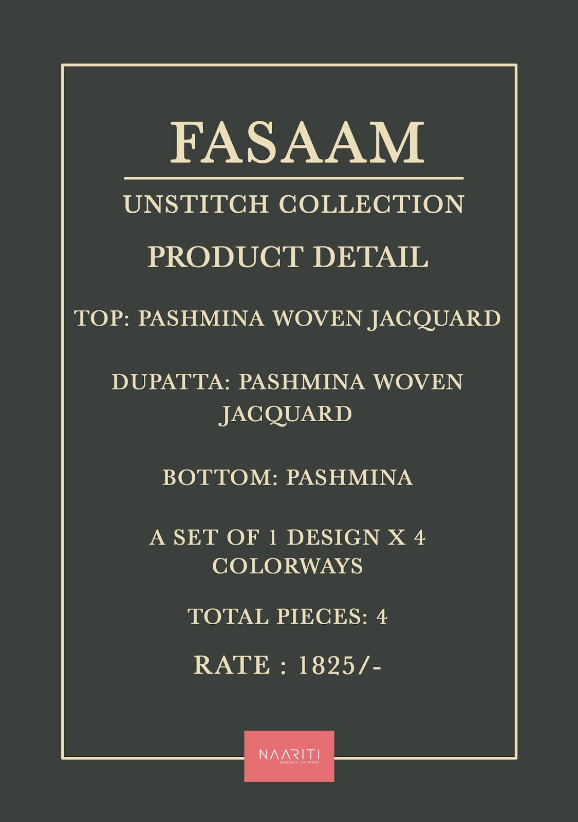 Fasaam Naariti Woven Jacquard Pashmina Suits Wholesale Rate