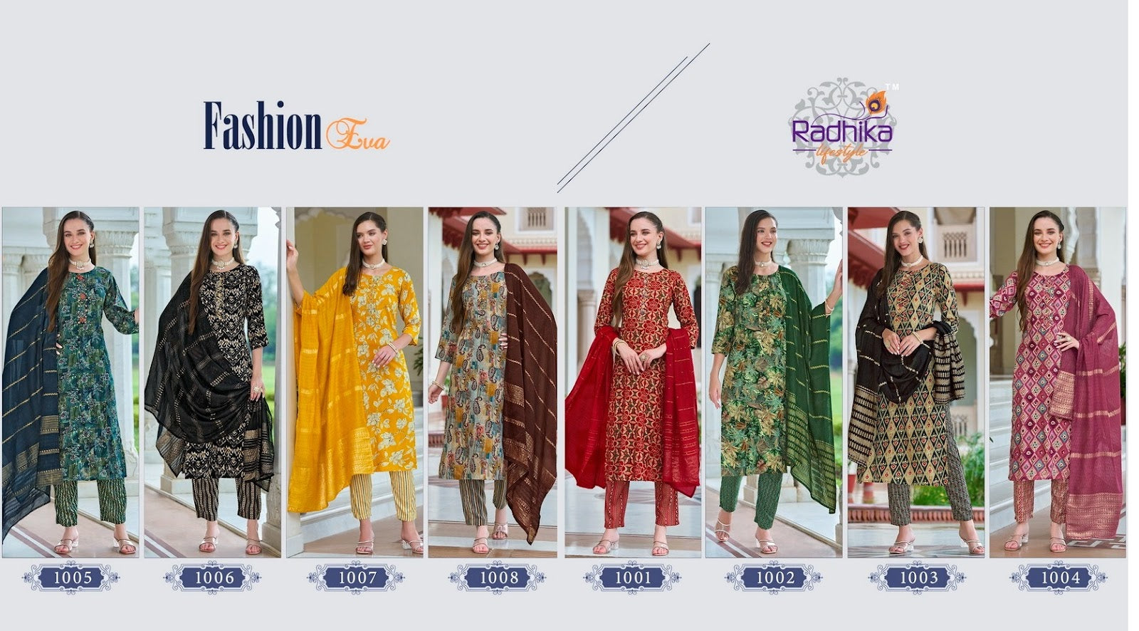 Fashion Eva Vol 1 Radhika Lifestyle Reyon Foil Readymade Pant Style Suits Manufacturer Gujarat