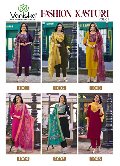 Fashion Kasturi Vol 1 Vaniska Vetican Silk Readymade Pant Style Suits Wholesale