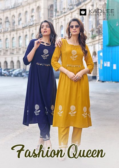 Fashion Queen Kadlee Heavy Rayon Kurti Pant Set Wholesaler Gujarat